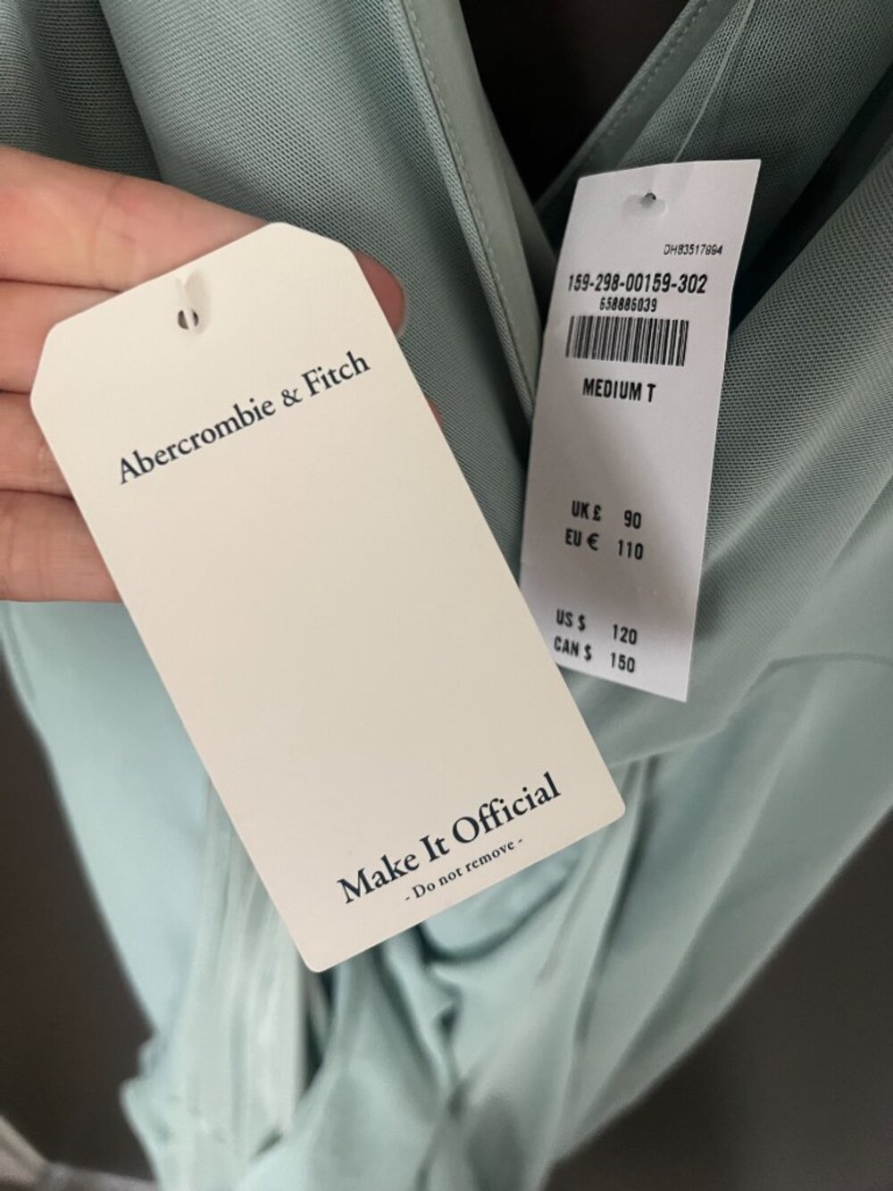 *NWT* Abercrombie & Fitch Mesh Twist Wrap Gown Green Granite Tall Medium - Picture 4 of 5